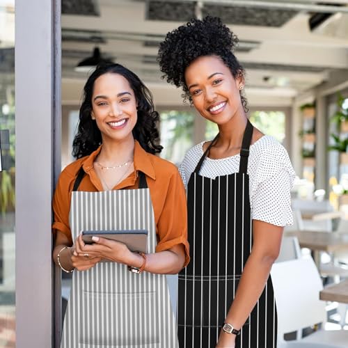 Britimes Apron with Pockets, 32x28 inch, 2 Pack, Striped - color: Black Grey Stripes
