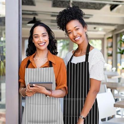 Britimes Apron with Pockets, 32x28 inch, 2 Pack, Striped - color: Black Grey Stripes