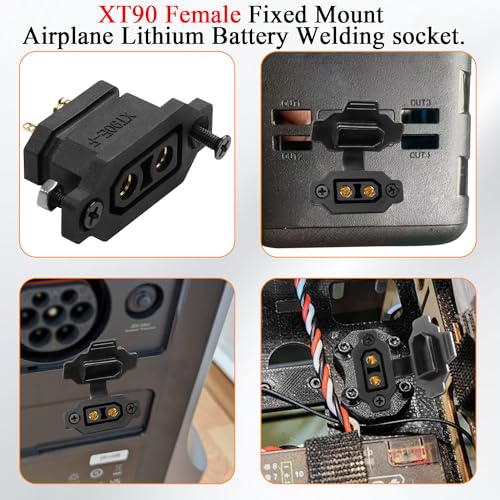 QIANRENON Fixable XT90 Female Soldering Adapter Gold Plated XT90E-F Panel Fixed Mount Weld Connector XT90 Lithium Battery Solder Socket 30A, Dust Cover, for Large Model Airplane Drone, Black, 2Pcs - style: F