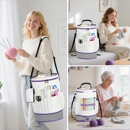 Crochet Yarn Knitting Bag 3PCS Expandable Large Yarn Storage Organizer Bag - color: Off-white