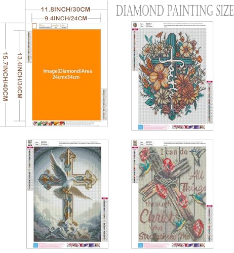 Axquilon 3 Pack Religious Diamond Art Kits for Adults 12x16inch - color: 3 Pack Cross