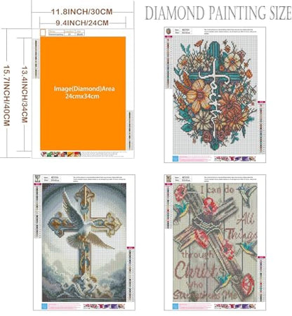 Axquilon 3 Pack Religious Diamond Art Kits for Adults 12x16inch - color: 3 Pack Cross