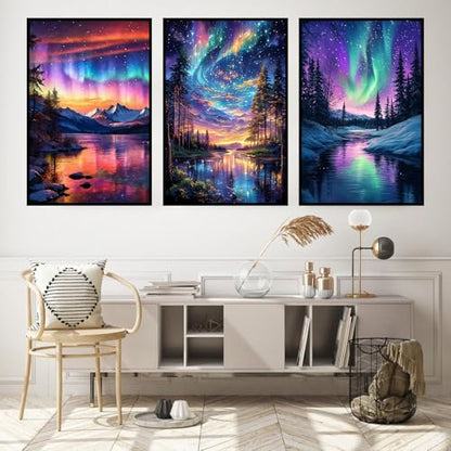 Axquilon 3 Packs Aurora Framed Paint by Numbers Kit for Adults 8x10in - color: 3 Pack Aurora with Easel