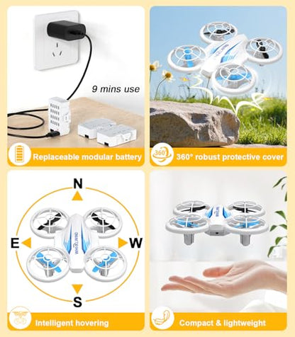 Mini Drone for Kids & Beginners- Kids Drone Mini Flying Toy with 360° Flips, LED Lights, 3 Batteries, 27 Mins Flight Time, One Key Takeoff Indoor Drones Mini RC Drones Gift for Boys and Girls