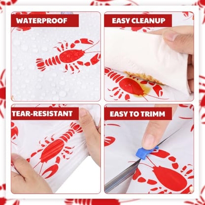 Oudain 54 Inch x 100 ft Crawfish Boil Lobster Tablecloth Roll Cutter Box - style: Crawfish