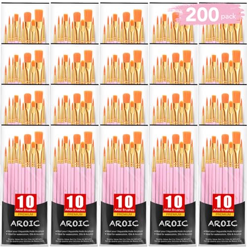 Acrylic Paint Brush Set, 20 Packs/200 pcs Nylon Hair Brushes - size: 200pcs-pink