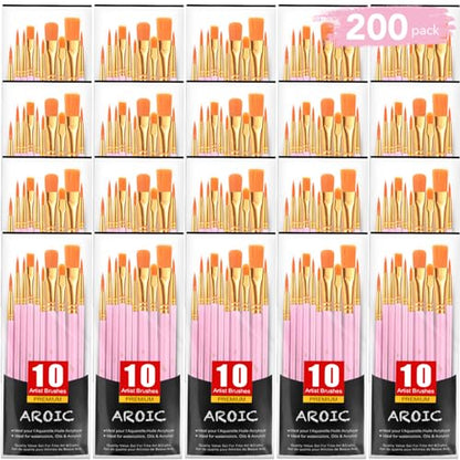 Acrylic Paint Brush Set, 20 Packs/200 pcs Nylon Hair Brushes - size: 200pcs-pink