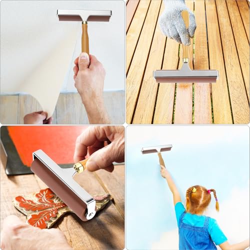 QWORK 6-Inch Soft Rubber Roller Brayer for Anti Skid Tape & Printmaking Tool, Professional Frame Roller, Brown