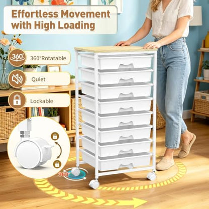SUNALLY Rolling Cart With 8 Drawers,Storage Drawer Cart for Craft Art,White - color: White