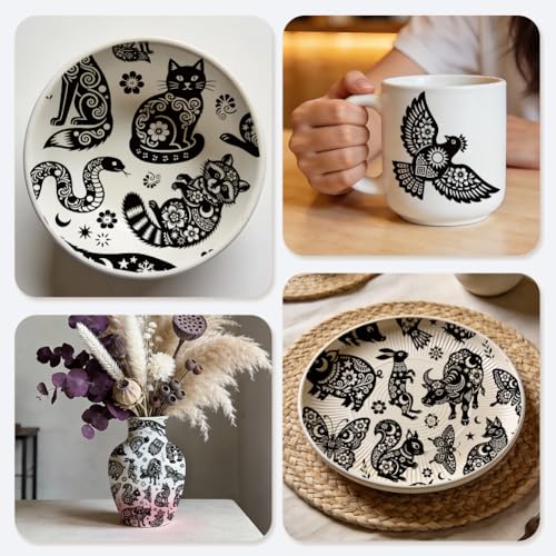 EVERJOYCRAFT 4pcs Underglaze Transfers for Pottery Animal Ceramic Decal - color: Animal Floral