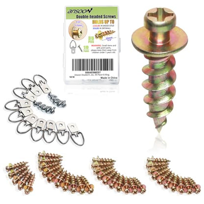 35Pcs Gold Double-Headed Wall Picture Screws with D Ring Hangers kit - color: Color Zinc, size: 35 Pack + D-ring