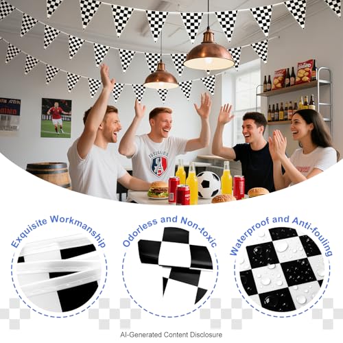 Piokio 100ft Black and White Checkered Flag Banner - size: 12x18 Inch(100ft )