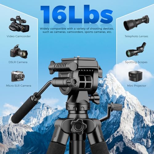 VICTIV 75” Camera Tripod, Tripod for Video Camera with Carry Bag, Black - color: Black, size: 75 Inch