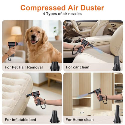 Compressed air Duster & Small Vacuum,150000RPM 3in1 Computer Vacuum Cleaner - color: Charcoal Gray