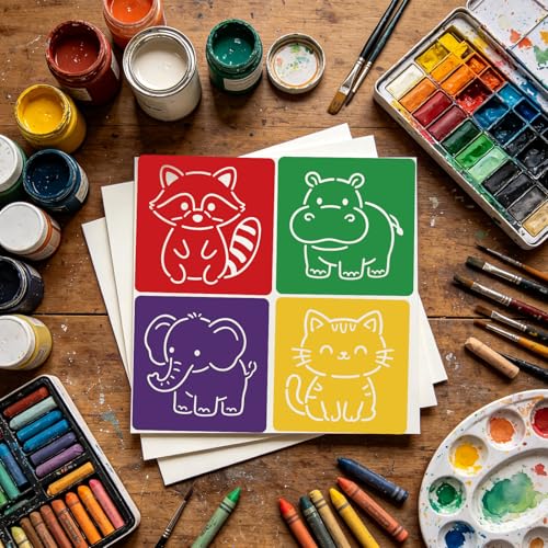 CUTHOLLOW 25 PCS Cartoon Animals Painting Shape Stencils Sets - style: Cartoon animals