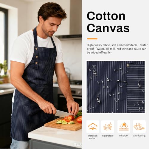 Adjustable Bib Apron Waterdrop Resistant with 2 Pockets Cooking Kitchen Aprons for Women Men Chef - color: Blue