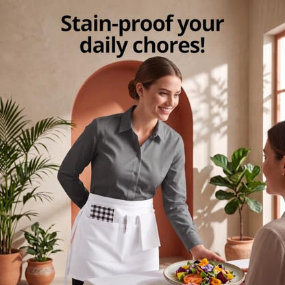 Utopia Wear Server Waist Aprons 12 Pack with 3 Pockets for Men and Women - color: White