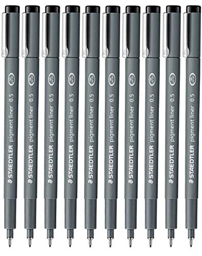 STAEDTLER Staedtler 0.5 Mm Pigment Liner Fineliner Sketching Drawing Drafting Pens Pack Of 10