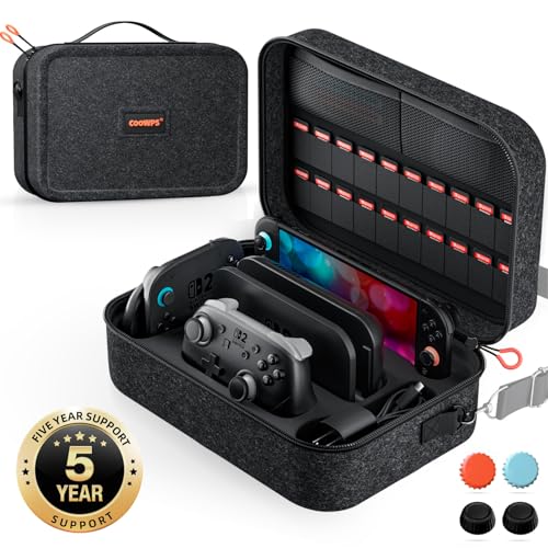 COOWPS for Nintendo Switch 2 Case, 4Pcs Thumb Grips, Protection Travel Case - color: Dark Grey
