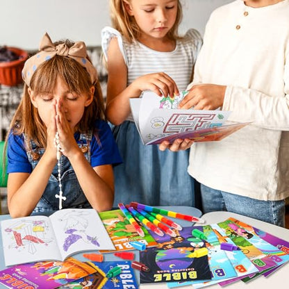 BenLouis 24 Christian Mini Coloring Books with 24 Crayons for Kids Bulk - style: Christian
