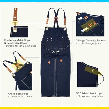 MEEDEN Painting Apron for Men Women: Adjustable Cross Back Waterproof - color: Navy