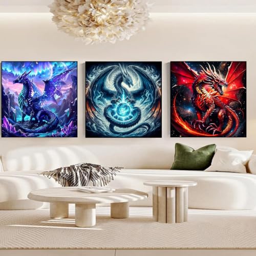Ekuxom 3 Pack Diamond Art Kits for Adults-Dragon Diamond Painting Kits - color: 3pack-Dragon