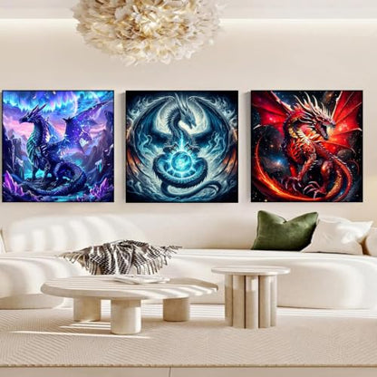Ekuxom 3 Pack Diamond Art Kits for Adults-Dragon Diamond Painting Kits - color: 3pack-Dragon