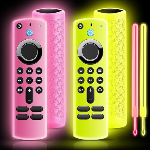 ONEBOM (2 Pack) Silicone TV Remote Cover,Anti Slip Silicone Protective Case with Same Color Lanyard（Glow Pink&Glow Yellow） - color: (Colored Lanyard)Glow Yellow&Glow Pink