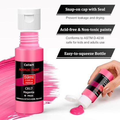 Caliart 24 Colors Acrylic Paint Set with 12 Brushes - color: Regular, size: 2 Fl Oz (Pack of 24)
