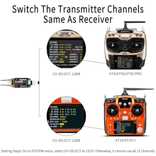 Radiolink R12DSE 2.4Ghz 12 Channels Micro RC Receiver SBUS/PPM Voltage Telemetry Long Range Control for FPV Racing Drone, Quadcopter, Helicopter