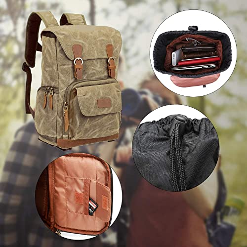 UBAYMAX Canvas Camera Backpack for Canon Nikon Sony DSLR SLR Waterproof - color: Khaki