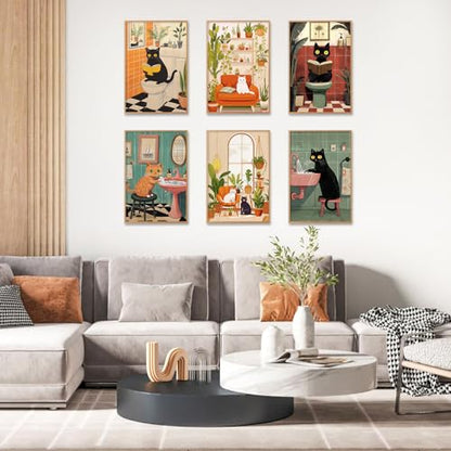 6 Pack Paint by Numbers Kit for Adults, Black Cats Canvas Painting Set - color: Cat-1