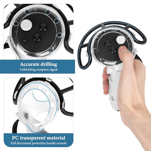 Geekria VR Controller Protector Set Compatible with Meta Quest 3, Clear Shell Bumper Guard with Adjustable Knuckle Straps & Joystick Caps, Anti-Collision Grip Cover (White, 1 Pair) - color: White