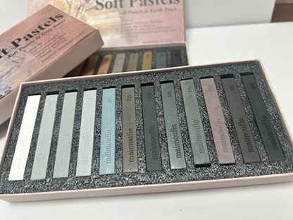 MAIMOUFIN Sanded Pastel Paper Trial Pack of 5 Sheets&12-Pack Grey Tone Square Soft Pastels