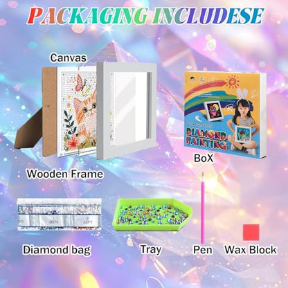 WEMEON Cat Diamond Art Kits for Kids with Frame 7x7 inch - color: Cat