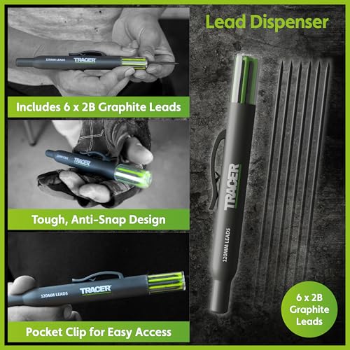 Tracer Complete Deep Hole Marking Kit - Includes Double-Tipped Long Head Deep Hole Permanent Marker and Deep Hole Construction Pencil with 6 Replacement Lead Dispenser Site Holster - style: 3pc Set
