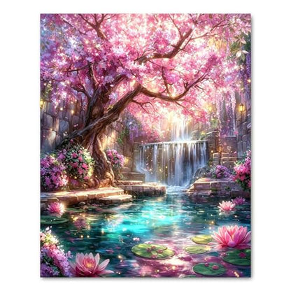 ICYANART Dream Tree Paint by Numbers Kit for Adults, Fantasy Waterfall Pink - color: Dream Tree