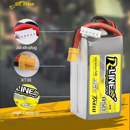 TATTU R-Line 850mAh 14.8V 95C 4S LiPo Battery Pack with XT30 Plug(2 Pcs) - size: 2 Pcs