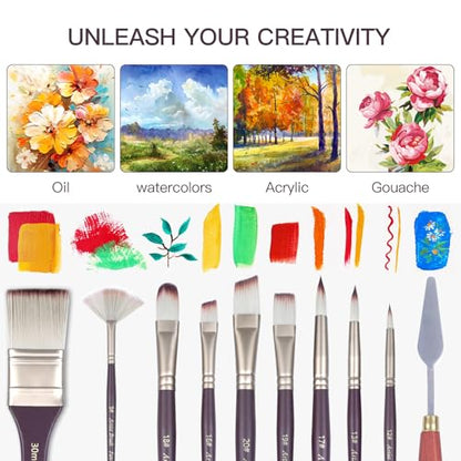 23pcs Paint Brush & Palette Knife Set with Waterproof Roll Up Case - color: Purple