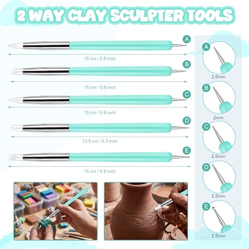 18 Pcs Dotting Tools Silicone Clay Sculpting Tool Ceramic Clay Ball Stylus Pottery Embossing Tool for Rock Modeling Blending, Drawing - color: Green