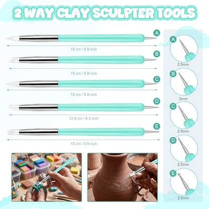 18 Pcs Dotting Tools Silicone Clay Sculpting Tool Ceramic Clay Ball Stylus Pottery Embossing Tool for Rock Modeling Blending, Drawing - color: Green