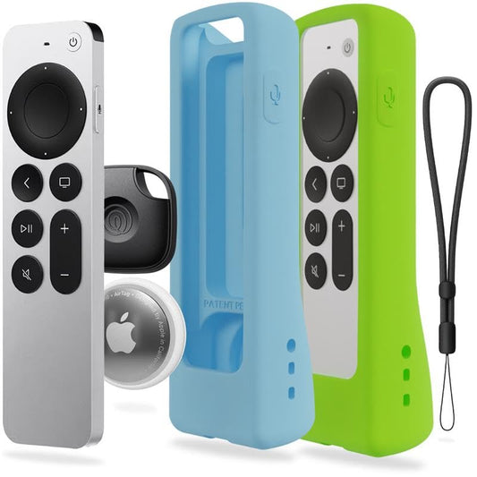 GripStand™ Scratch-Resistant Silicone Remote Cover for Apple TV – Compatible with AirTag, Fits Siri Apple TV 4K/HD (2nd & 3rd Gen), Stand-Up Design, Enhanced Grip, 2 Pack Lime & Sky Glow by 73&Sunny - color: Two Pack Sky Glow+Lime Glow