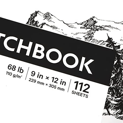 Coboll Sketch Book - Hardcover Sketch Pad, 9" x 12", 112-Sheet, 68 lb/110 GSM, Durable Sketchbook Use with Pens, Pencils, Sketching Stick and More, for Professional Kids, Teens, Adults