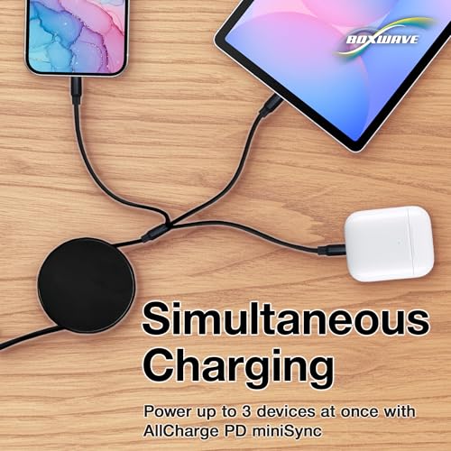 BoxWave Cable Compatible with Fimi Mini 3 Drone with 3 Batteries - AllCharge PD miniSync (100W), Retractable High-Speed Charging Portable USB Cable - Jet Black