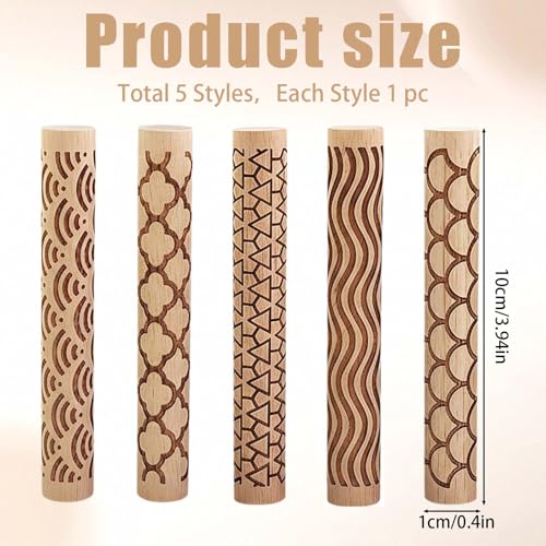 Clay Texture Rollers, 5 PCS 100mm Wooden Rolling Pins - color: A