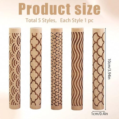 Clay Texture Rollers, 5 PCS 100mm Wooden Rolling Pins - color: A
