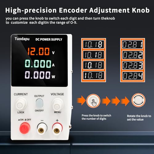 Adjustable DC Power Supply Variable Bench with Regulated Voltage Output – Programmable Switching for Lab, Electronics, Ham Radio, Electroplating – AC to DC Converter with Digital Display (32V 10A)