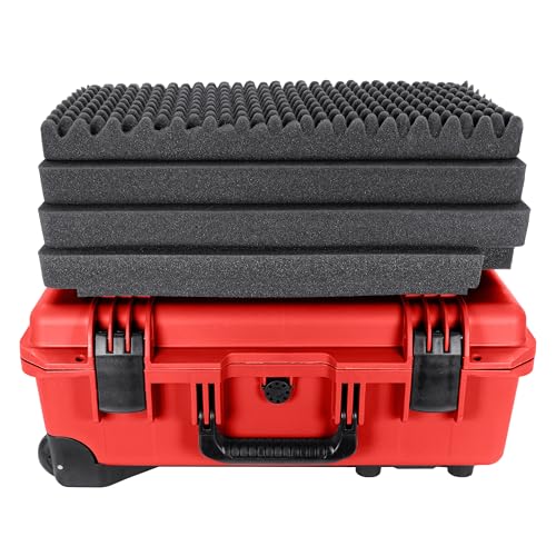 Eylar 22" Intact Premium Series Rolling Carry-On Hard Case with Wheels, IP67 Waterproof Crushproof, TSA Approved Travel Luggage, Customizable Pluck Foam for Cameras, Drones, Gear (Red) - color: Red