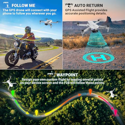 Contixo F28 GPS Drone with Camera for Adults Beginners, Foldable FPV Drone with Auto Follow, One Key Return, Waypoint Flight, Selfie Mode, 23 Min Flight Time, Carrying Case, No FAA Registration - style: F28