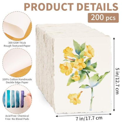 200 Sheets White Watercolor Paper 5x7 Inch Cotton Handmade Deckled Edge - color: White, size: 5x7in